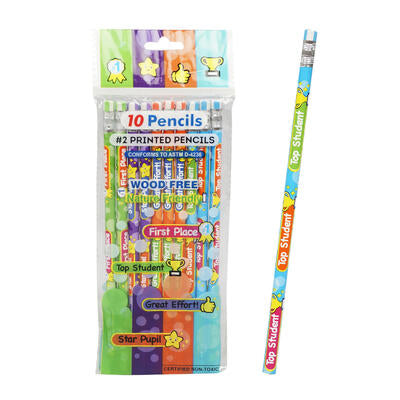 10 Pack Printed Pencil with Eraser - Offpricebundles