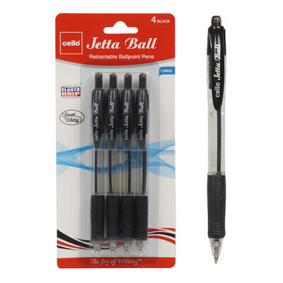 4pk BALLPOINT JETTA BLACK PENS - Offpricebundles