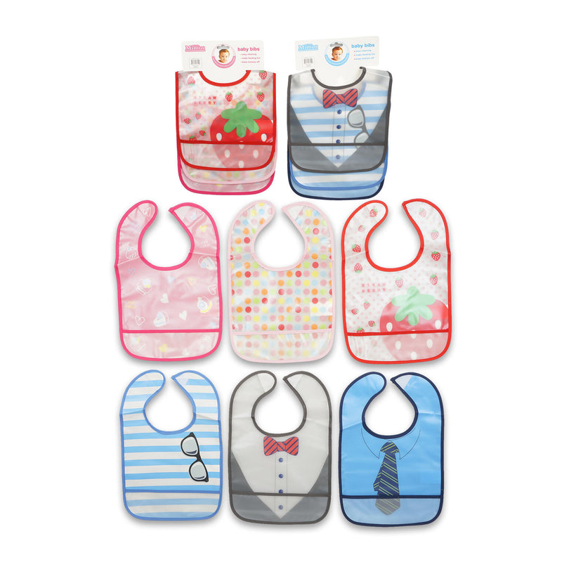 3 Piece Little Mimos Plastic Baby Bib Pack- 2 Assortments - Offpricebundles