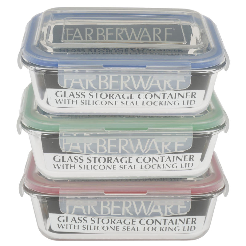 3 Piece Farberware Glass Storage Container Set - Offpricebundles