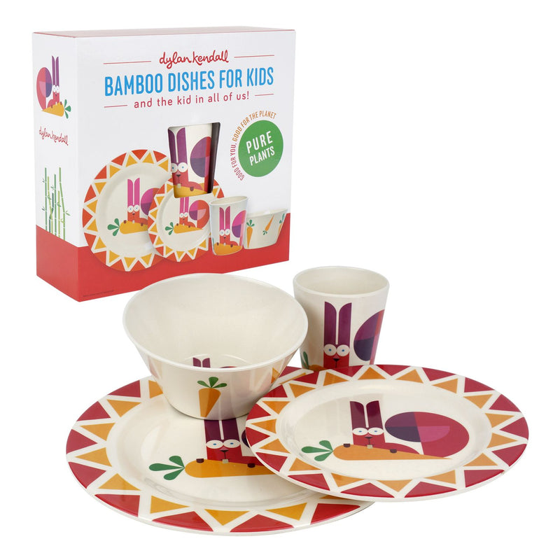 Dylan Kendall 4-piece Bamboo Dinnerware Set with Rabbit Art - Offpricebundles