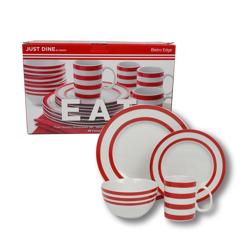 Just Dine Bistro Edge 16 Piece Dinnerware Set in Red | Dishes Set - Offpricebundles