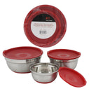 3 Silver Bowl Set with Red Silicon Lid | Best Mixing Bowls - Offpricebundles