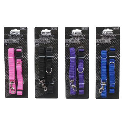 Adjustable Dog Collar and Leash Set- Small- 4 Assortments