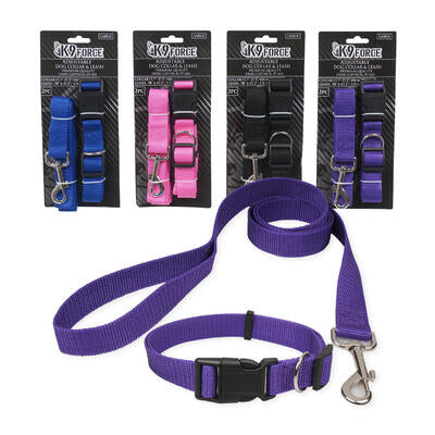 Adjustable Dog Collar and Leash Set- Large- 4 Assortments