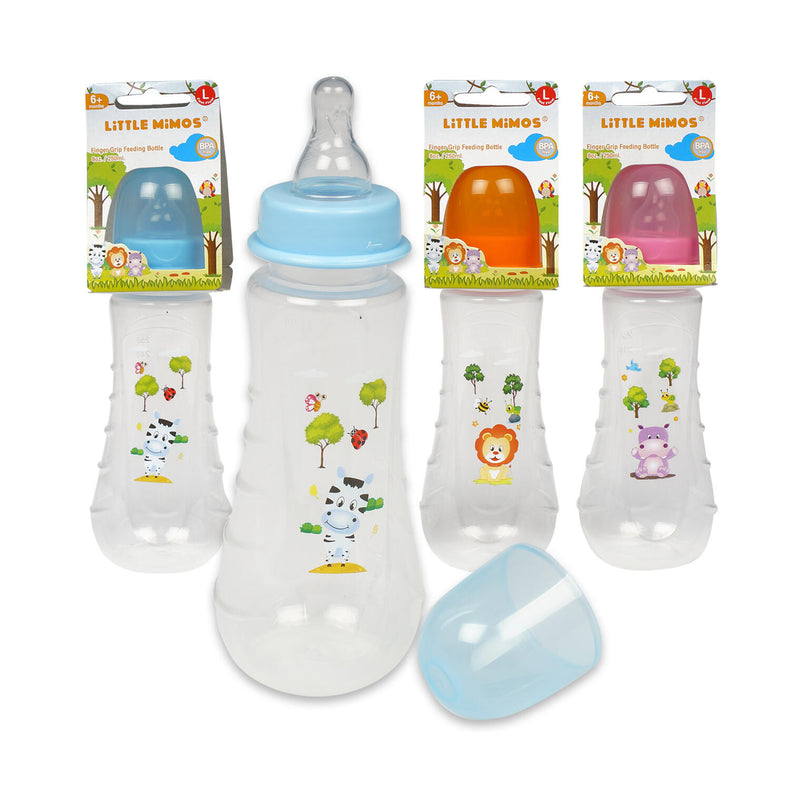 8 oz Little Mimos Finger Grip Feeding Baby Bottle- 3 Assortments - Offpricebundles