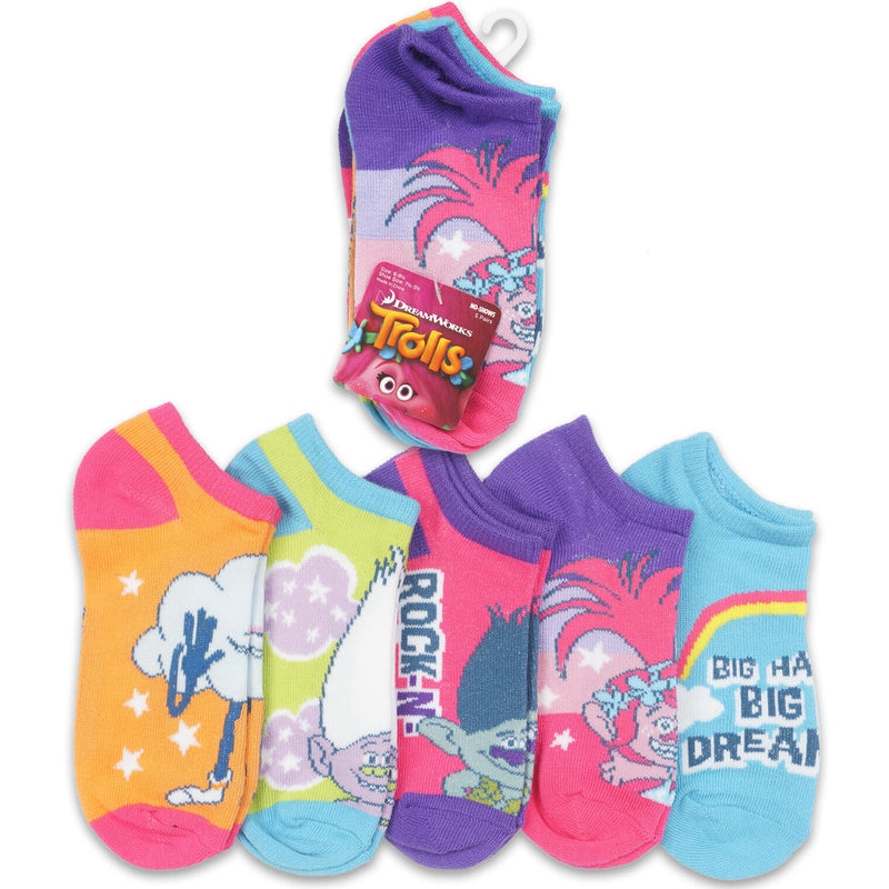 5 Pack No Show Trolls Socks- sz 5-6 1/2 - Offpricebundles