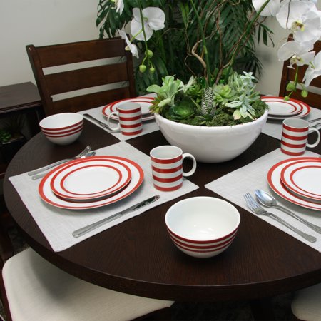 Just Dine Bistro Edge 16 Piece Dinnerware Set in Red | Dishes Set - Offpricebundles