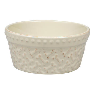 6" Beige Embossed Bones Pet Bowl