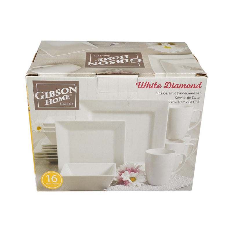 16 Piece Gibson White Diamond Dinnerware Set | Dishes Set - Offpricebundles