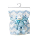 Little Mimos Baby Blanket W/ Monkey Plush- Blue and White - Offpricebundles