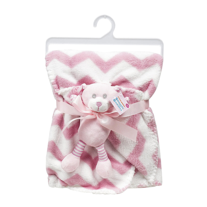 Little Mimos Baby Blanket W/ Bear Plush- Pink and White - Offpricebundles