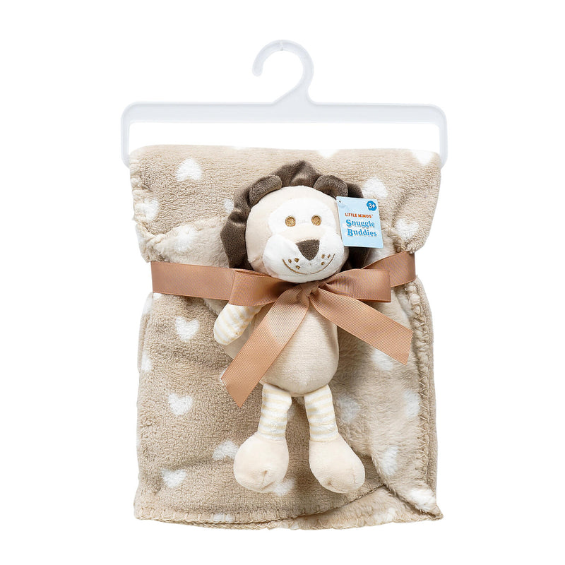 Little Mimos Baby Blanket W/ Lion Plush- Brown and Beige - Offpricebundles