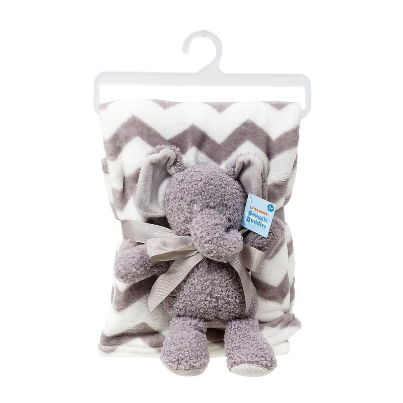 Little Mimos Baby Blanket W/ Elephant Plush- Grey and White - Offpricebundles