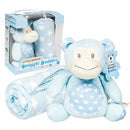 Little Mimos Baby Blanket W/ Monkey Plush- Blue and White - Offpricebundles