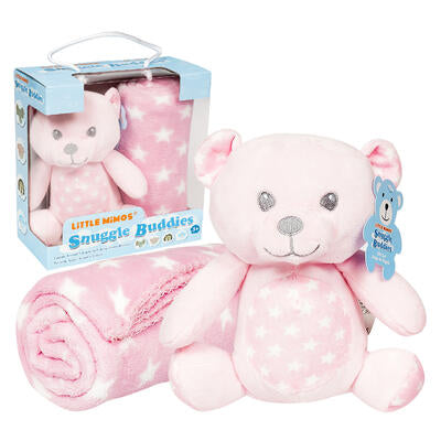 Little Mimos Baby Blanket W/ Bear Plush- Pink and White - Offpricebundles