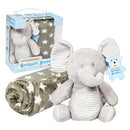 Little Mimos Baby Blanket W/ Elephant Plush- Grey and White - Offpricebundles