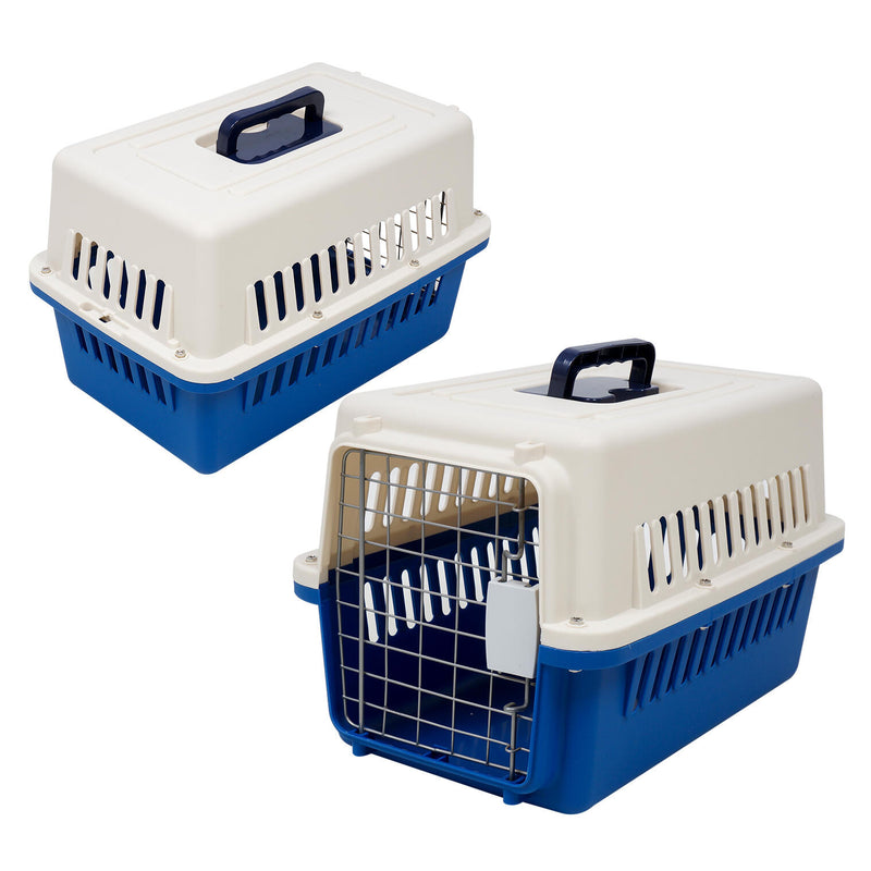 Plastic Pet Carrier - 13" - White and Blue