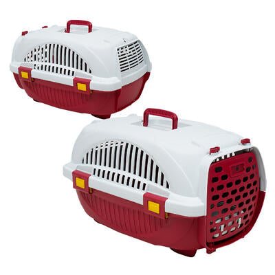 2-Tone Plastic Pet Carrier- White and Maroon